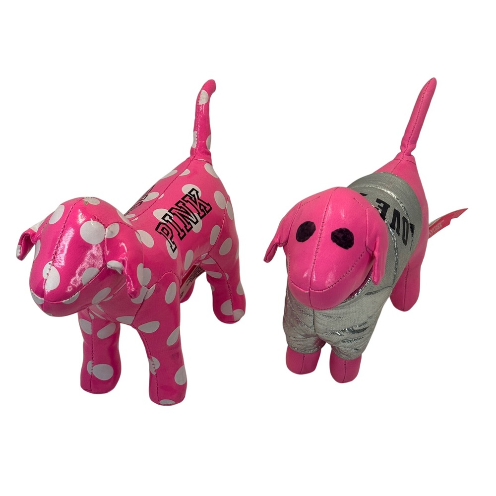 Victoria's Secret PINK Plush Dog Bundle Polka Dot Silver Puffer Jacket Pink 2pc